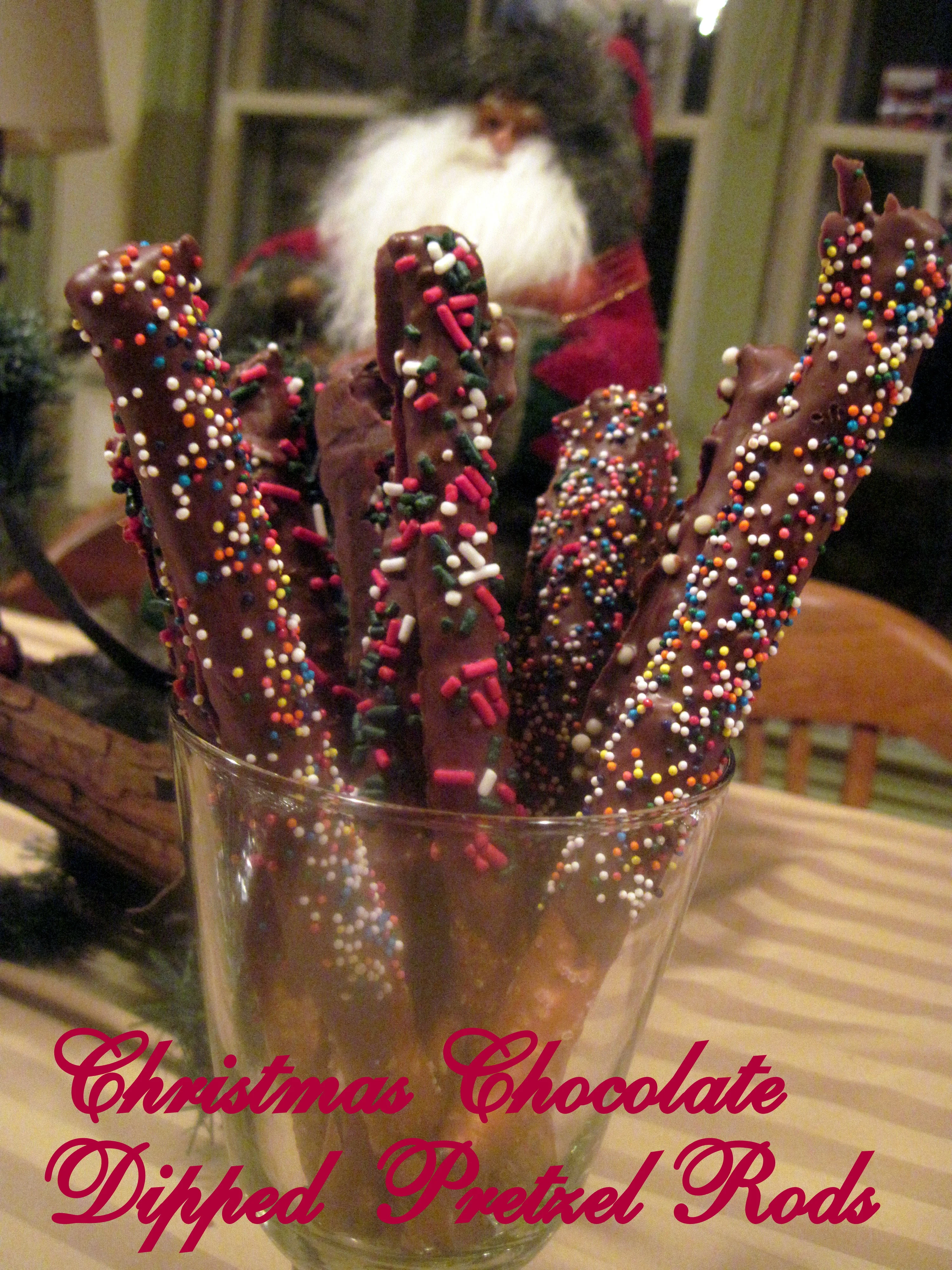 CHRISTMAS CHOCOLATE DIPPED PRETZEL RODS