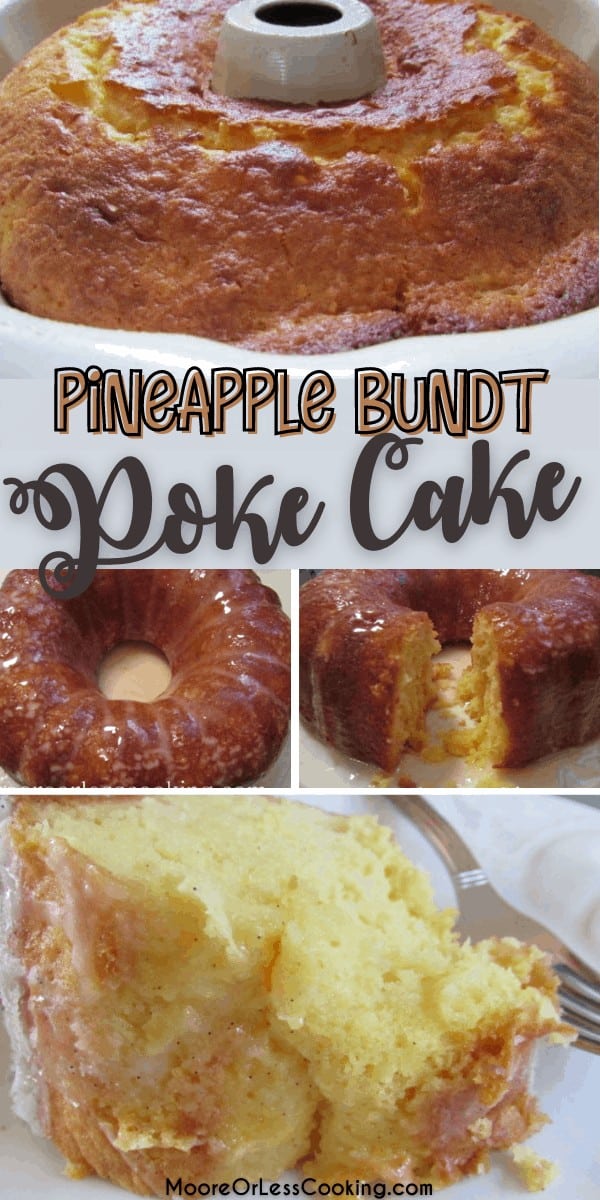 Pineapple Bundt Poke Cake is a simple, delicious, and moist poke cake. #pineapple #bundtcake #cake #pokecake #dessert #recipe via @Mooreorlesscook
