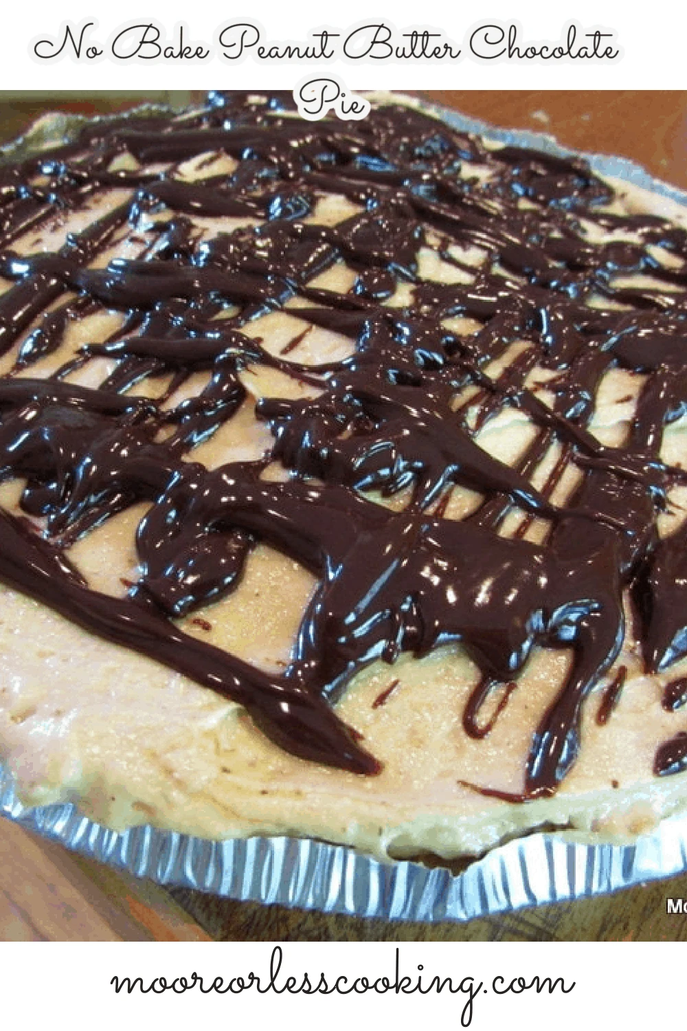 This No-Bake Peanut Butter Pie recipe is a favorite summer pie. It tastes like a giant peanut butter cup in pie form! via @Mooreorlesscook