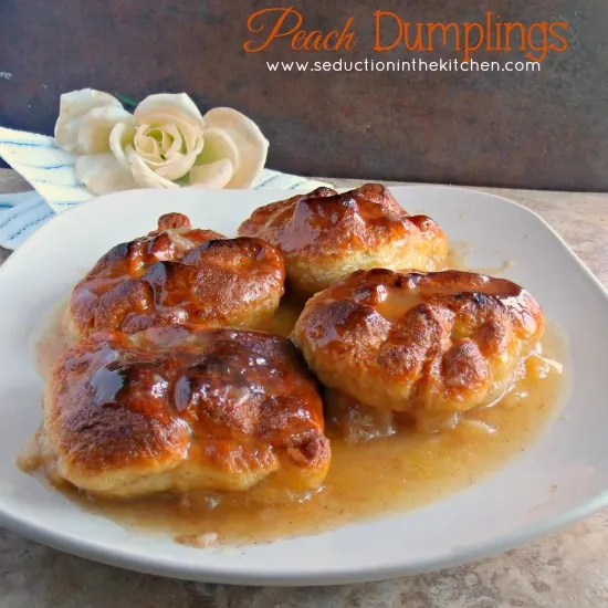 Peach Dumplings, are perfect treat to end a summer day with. A recipe from Seduction in the Kitchen.