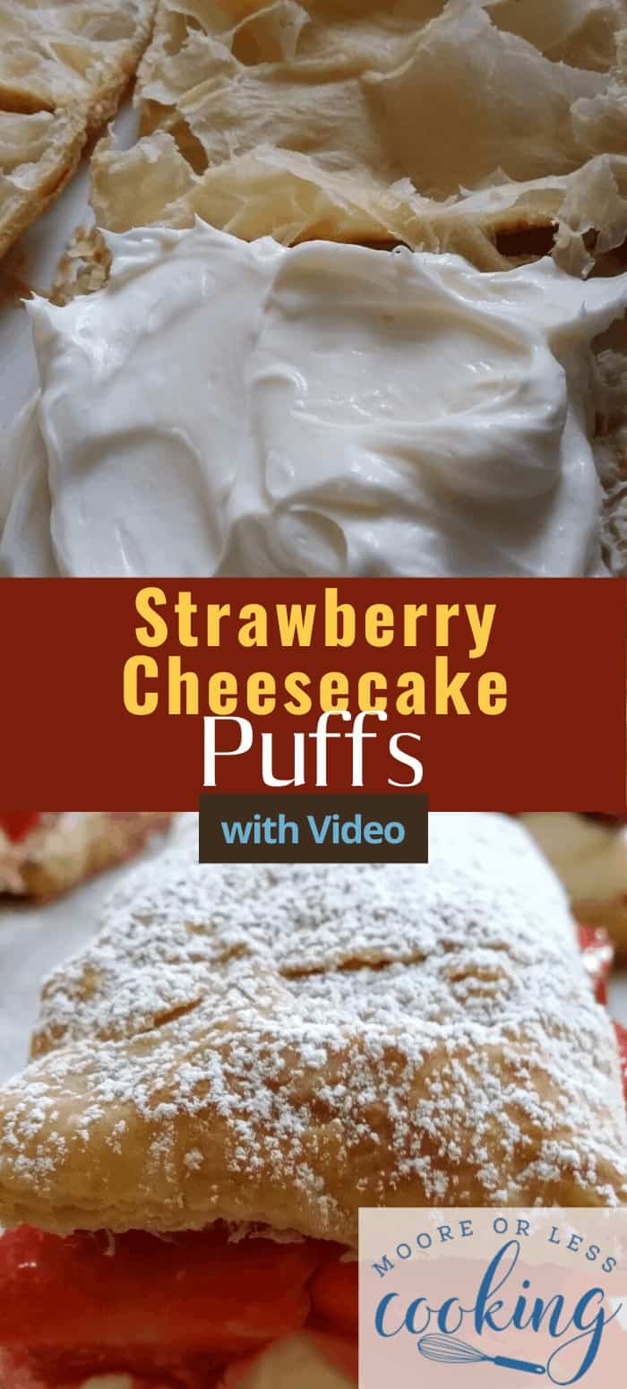 Strawberry cheesecake puffs combine the best of cheesecake and pastry puffs. These delicious treats are rich, flaky, buttery, and so good. via @Mooreorlesscook