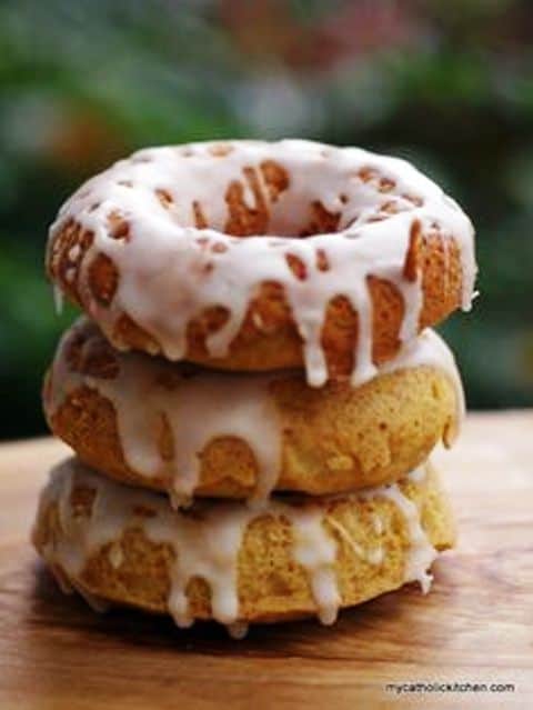Baked Pumpkin Donuts With Vanilla Glaze Donuts that are healthy?! Pumpkin donuts for the win! Get recipe here. My Catholic Kitchen