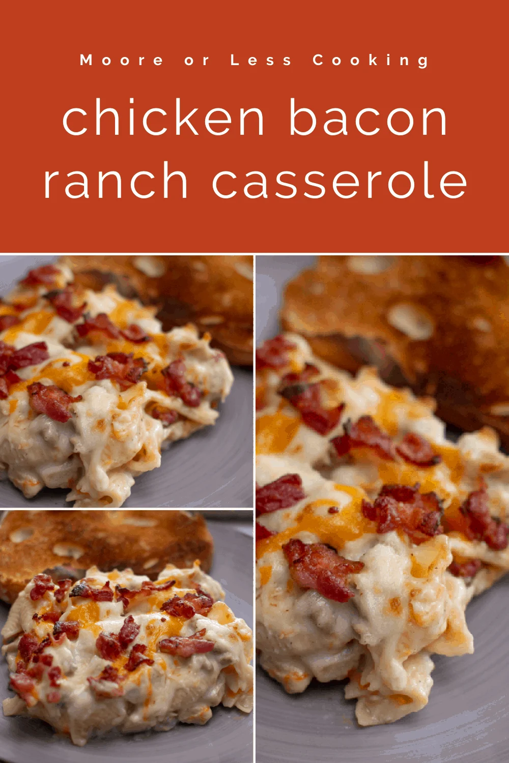 Chicken Bacon Ranch Casserole~This casserole literally is mouthwatering yummy and PACKED with flavor. Seasoned chicken, chopped up bacon, Alfredo sauce, and pasta…..what more could you ask for in one dish?? via @Mooreorlesscook