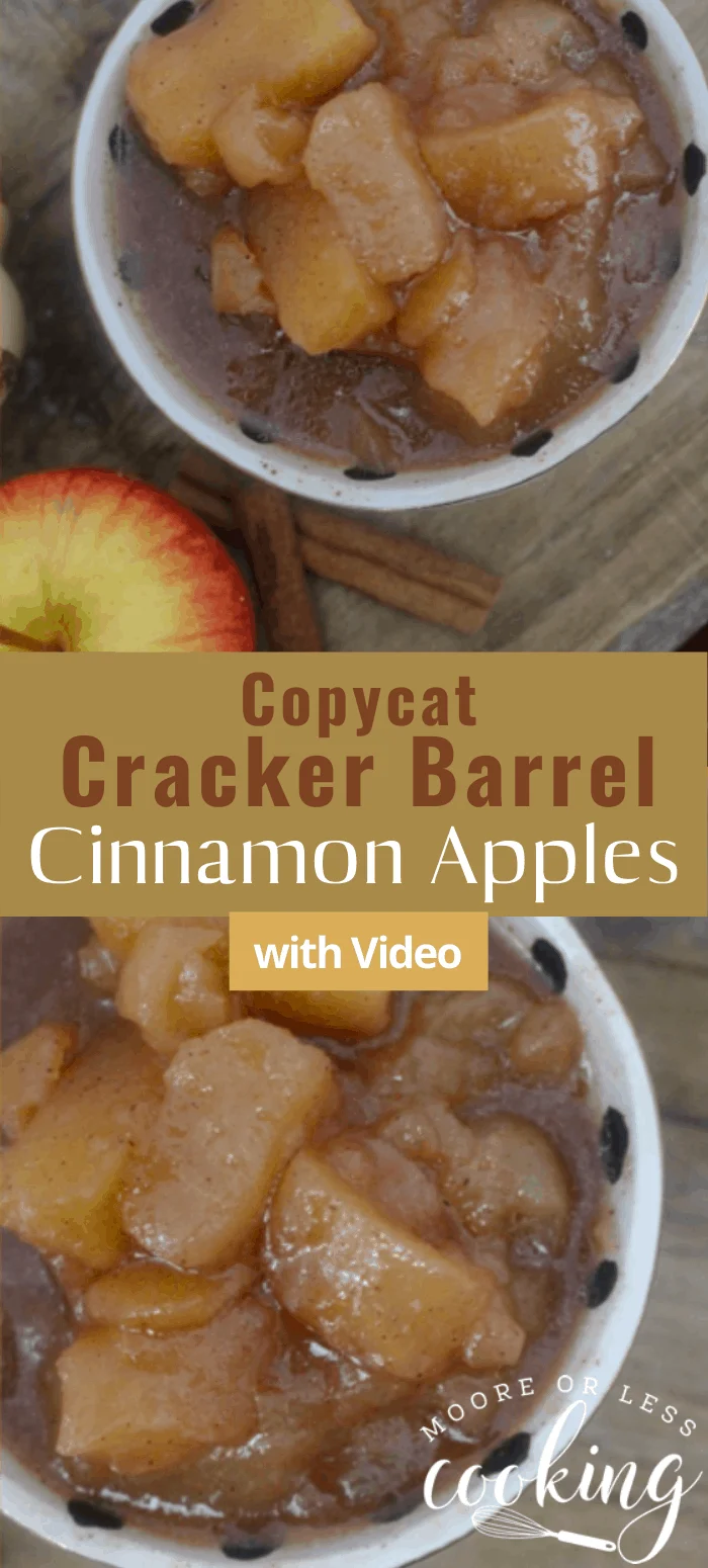 Copycat Slow Cooker Cinnamon Apples: Just dump all of the ingredients in the slow cooker for a delicious dessert or side dish. #mooreorlesscooking #slowcooker #apples #cinnamonapples via @Mooreorlesscook