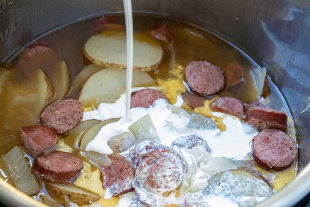 Instant Pot Kielbasa, Mushroom and Potato Soup Moore or Less Cooking