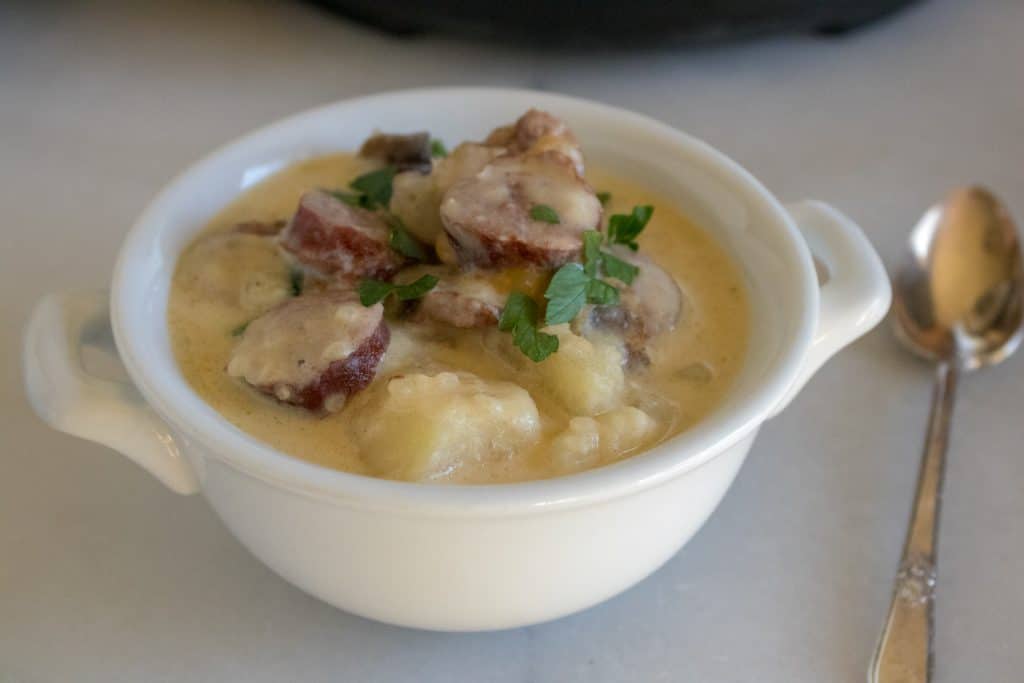 Instant Pot Kielbasa, Mushroom and Potato Soup Moore or Less Cooking