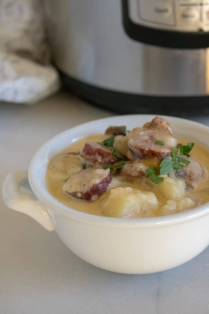 Instant Pot Kielbasa, Mushroom and Potato Soup Moore or Less Cooking
