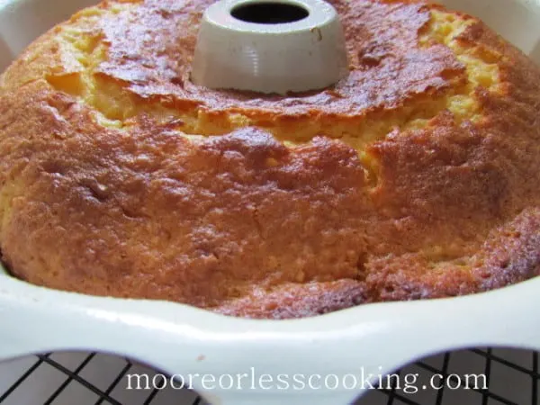 Pineapple Bundt Poke Cake after baked in bundt pan