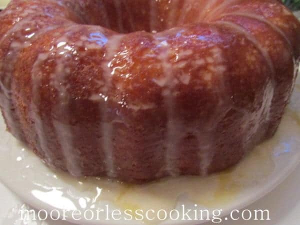 Pineapple Bundt Poke Cake, cake on plate glazed