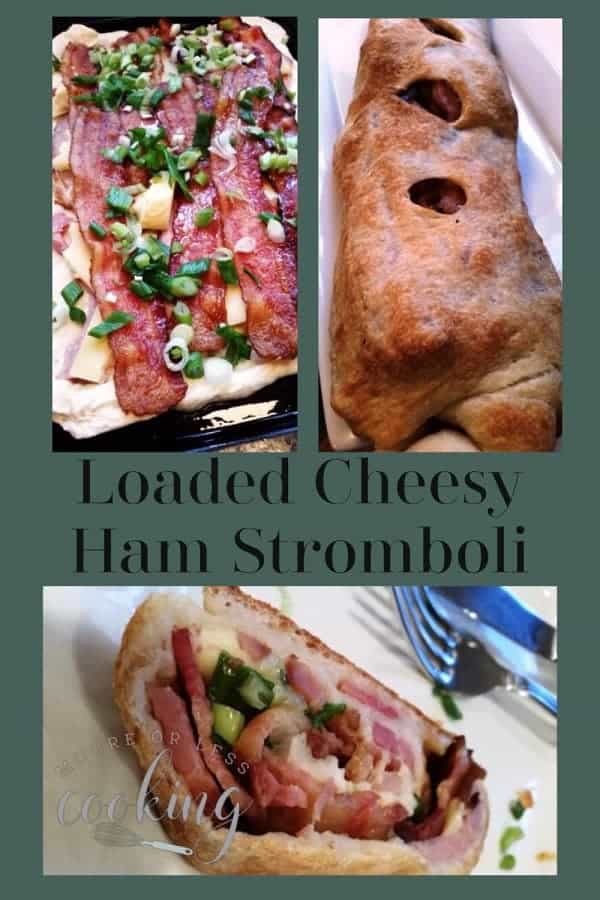 collage loaded cheesy ham stromboli