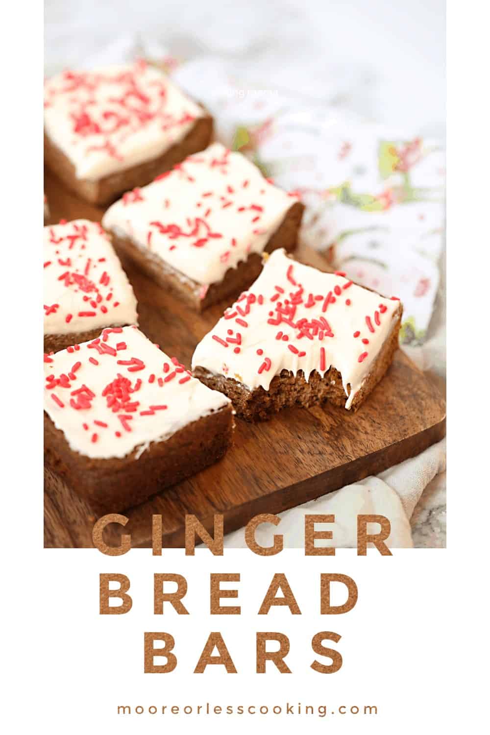 Craving gingerbread but don’t want to spend all of that time to make those adorable gingerbread men? Try these quick and easy, soft gingerbread bars. #gingerbread #bars #gingerbreadbars #dessert #recipes #easy via @Mooreorlesscook