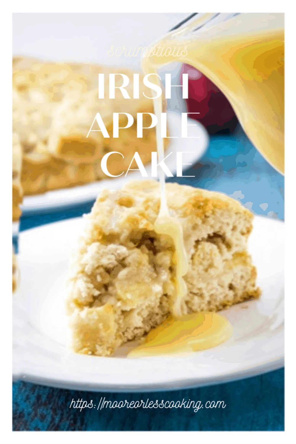 Irish Apple Cake is a deliciously moist cake with a surprise crunchy top and a rich whiskey cream sauce drizzled all over. #Irish #Irishapplecake #applecake #whiskeycreamsauce #food #recipes #dessert #mooreorlesscooking via @Mooreorlesscook
