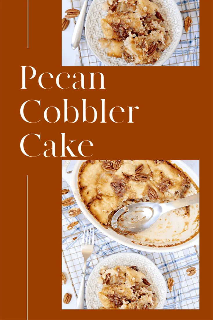 Pecan Cobbler Cake is a pecan pie lovers dessert in the form of a cake. #pecancobblercake #cobbler #cake #pecan #dessert #mooreorlesscooking via @Mooreorlesscook