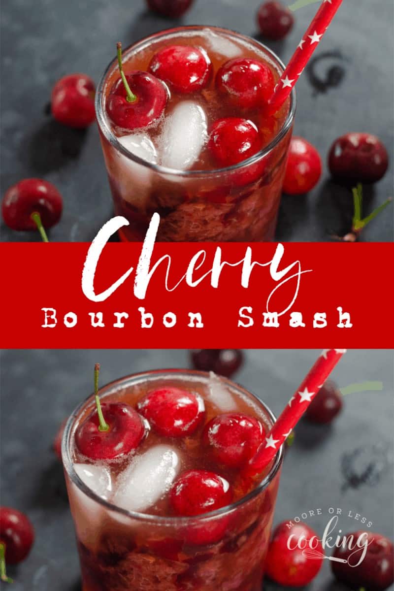 Cherry Bomb Smash is an extra delicious and refreshing cocktail.  Only 5 ingredients are needed to make this tasty treat! Fresh cherries muddled with rich bourbon, vanilla, lemon juice, and a splash of club soda, make the ultimate Cherry Bourbon Smash! via @Mooreorlesscook