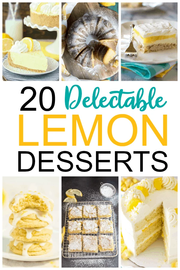 20 Delectable Lemon Desserts~If you love the refreshing scent and flavor of lemon, you'll want to keep this collection of 20 delectable lemon desserts handy. Full of bright and tangy flavor, you'll find desserts in the form of cakes, cookies, pies, popsicles, tarts, cream puffs, and more. #mooreorlesscooking #lemon #desserts via @Mooreorlesscook