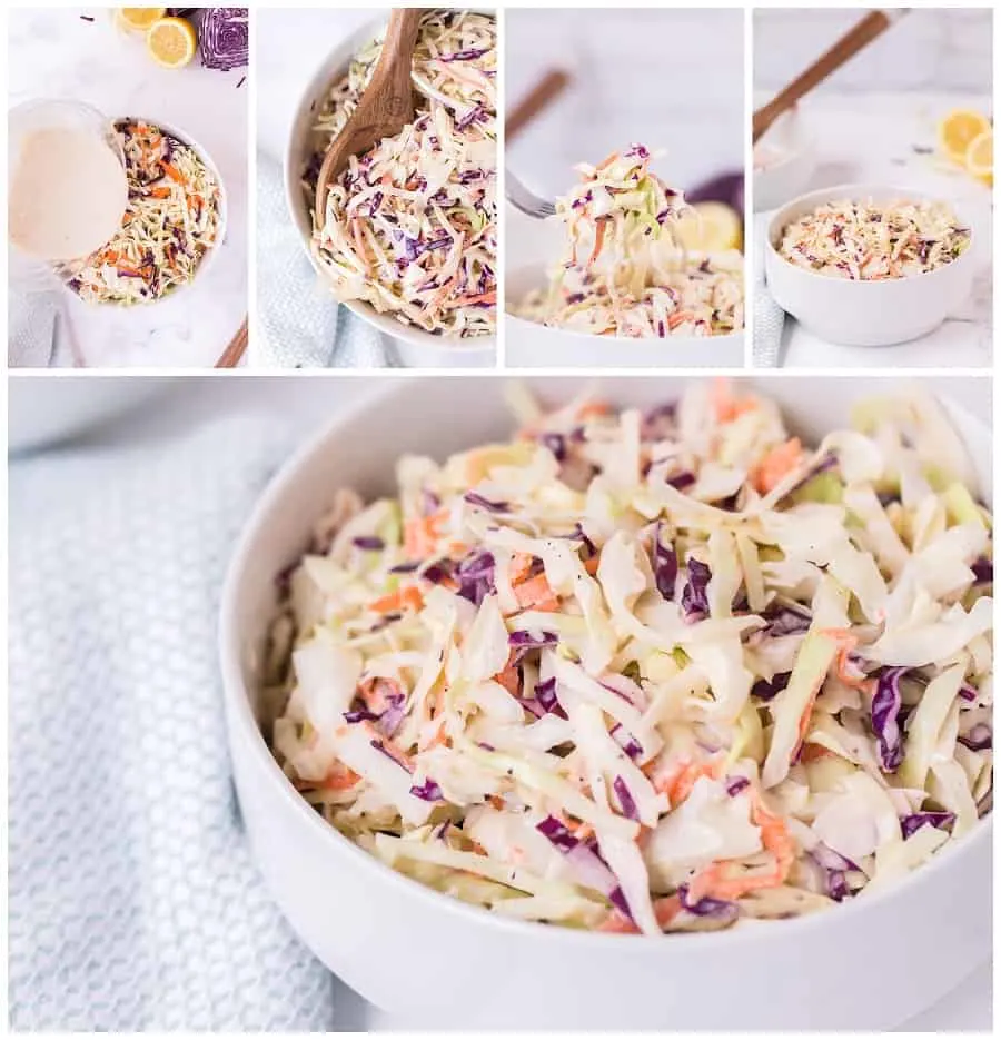 This really is the Best Coleslaw recipe. Only 6 ingredients are needed to make this slaw. Make this creamy crunchy coleslaw for your next cookout. via @Mooreorlesscook