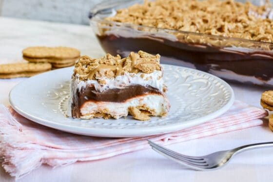 Peanut Butter Chocolate Lasagna - Moore or Less Cooking