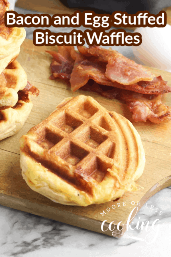 This fun recipe turns a classic bacon and egg biscuit sandwich into a savory waffle perfect for breakfast, brunch or brinner. via @Mooreorlesscook