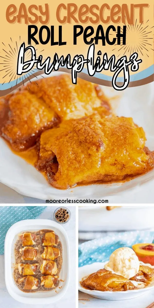 This Easy Crescent Roll Peach Dumplings recipe is one of the best desserts ever. Fresh peaches combined with brown sugar and cinnamon are an incredible combo. These peach pastries are a game-changer – make this easy dessert in 45 minutes! via @Mooreorlesscook