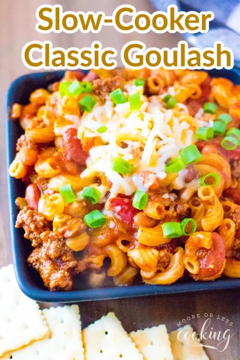 For a simple take on a hearty classic dish, follow this Slow Cooker Classic Goulash recipe. It combines the flavor of beans, onions, peppers, and ground beef to create a flavorful meal to eat for lunch or dinner. via @Mooreorlesscook