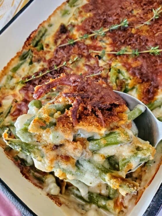 Holiday Green Bean Cheddar Casserole - Moore or Less Cooking