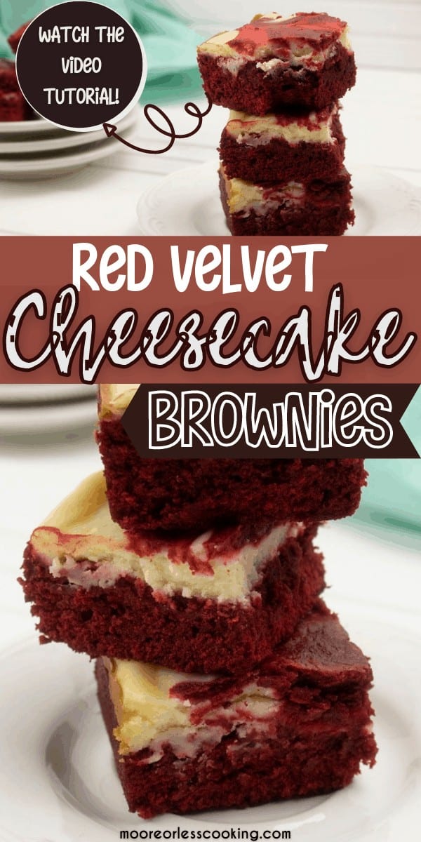 Red Velvet Cheesecake Brownies Bite into one of these decadent Red Velvet Cheesecake Brownies and taste the perfect combination of chocolate with a sweet cheesecake topping that’s lightly swirled into the brownie. It’s positively swoon-worthy! via @Mooreorlesscook