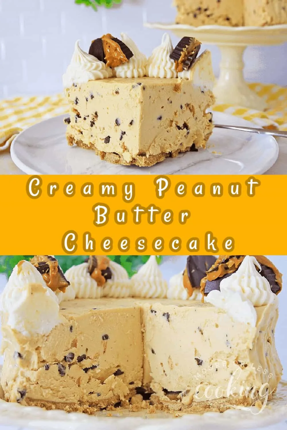 Enjoy a fantastic combination with no baking required when making this Peanut Butter Cheesecake. Peanut butter lovers unite to prepare this cheesecake that tastes just like a smooth peanut butter cup. via @Mooreorlesscook