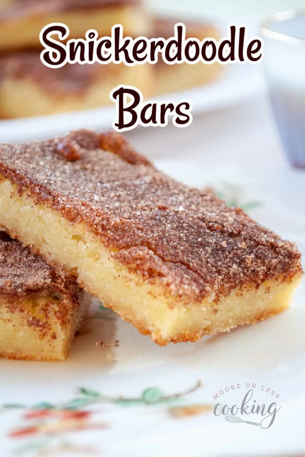 Snickerdoodle Bars. If you love snickerdoodle cookies, you’ll adore these easy to make snickerdoodle bars. They have that classic cinnamon and sugar flavor but in a blondie bar form, that’s buttery, soft, and chewy. via @Mooreorlesscook