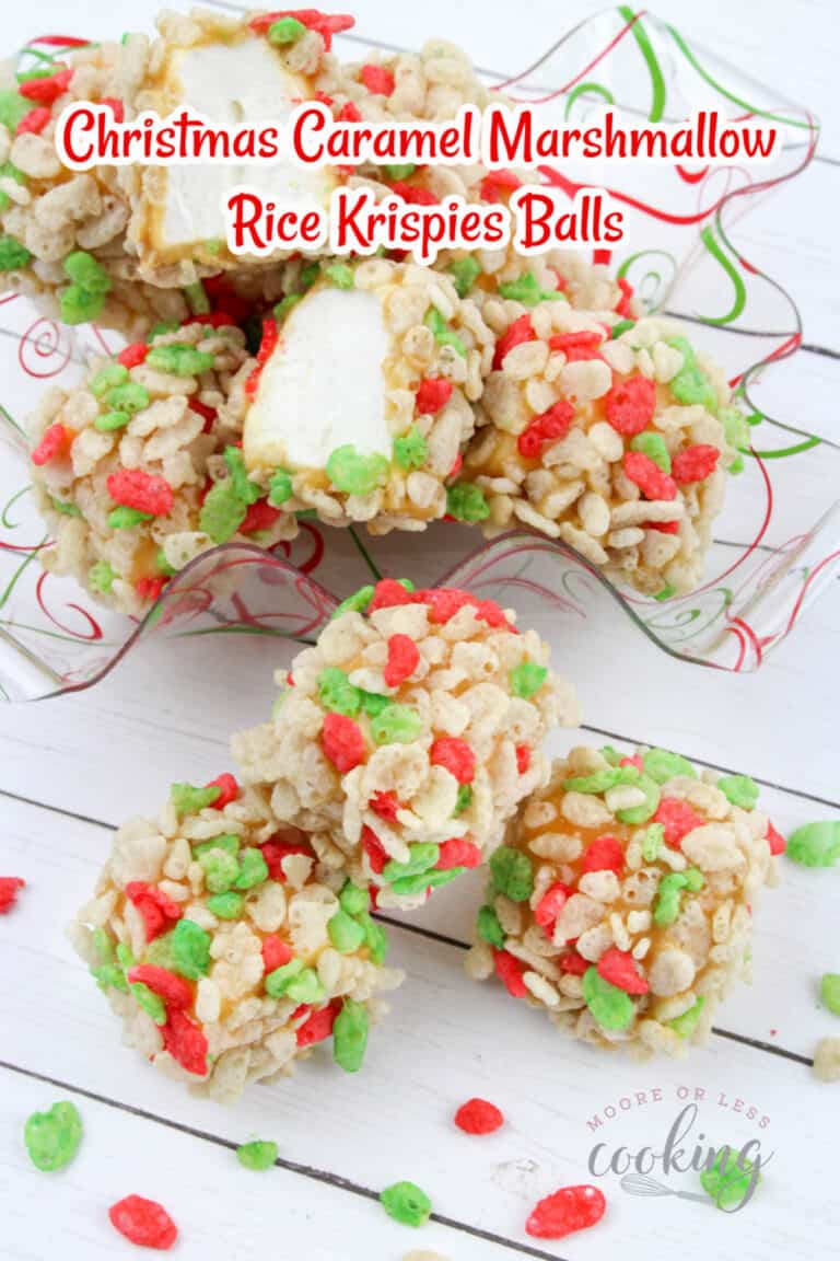 Christmas Caramel Marshmallow Rice Krispies Balls - Moore or Less Cooking