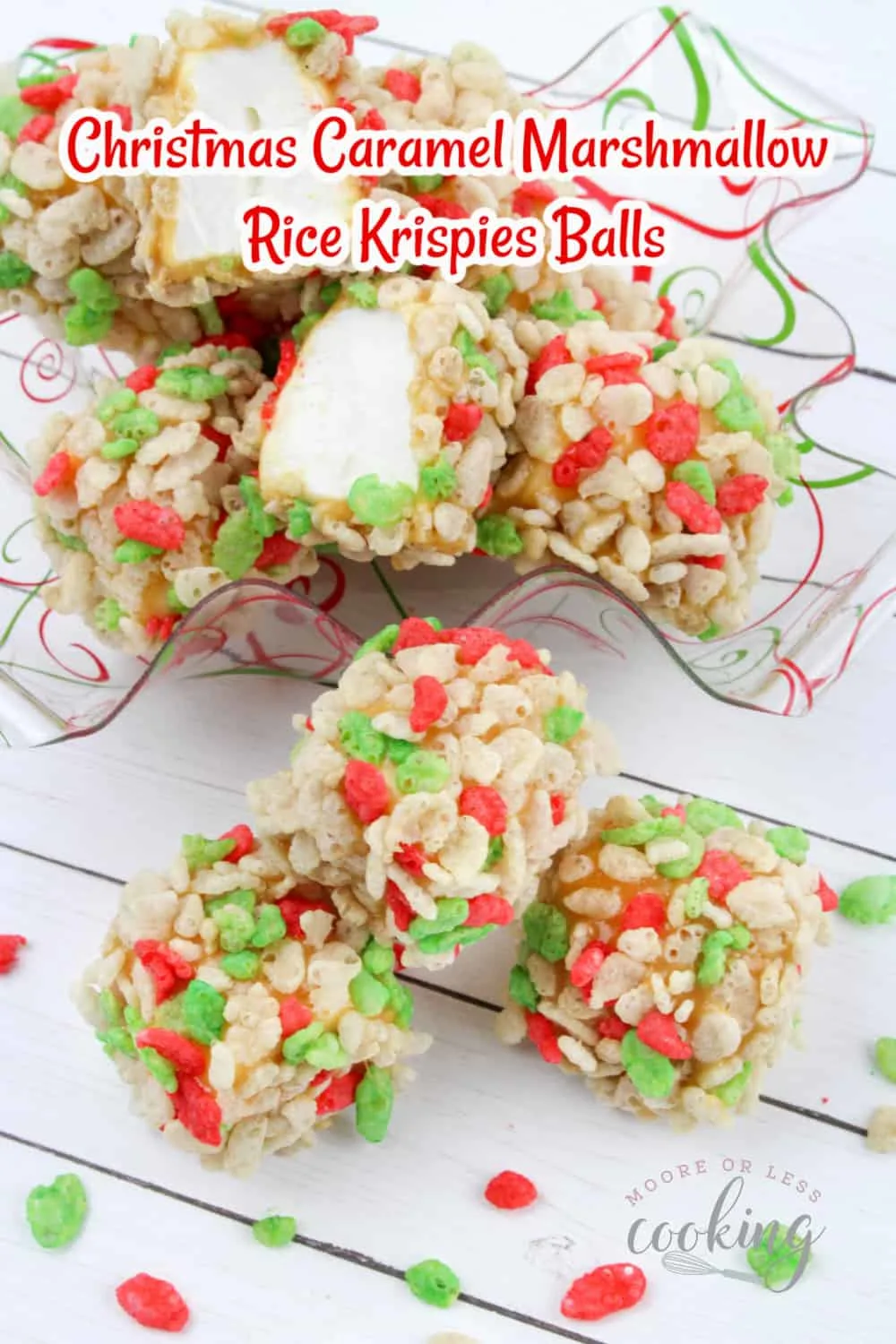 These no-bake Christmas Caramel Marshmallow Rice Krispies Balls may be the easiest dessert you make this season. They’re the perfect melt in your mouth sweet treat for the holidays! via @Mooreorlesscook