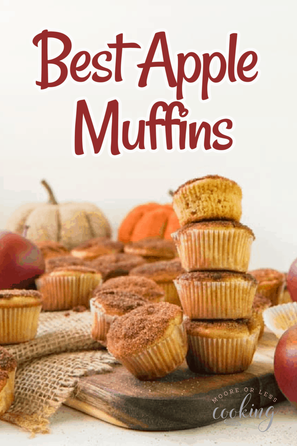 Enjoy Apple Muffins for the perfect Fall muffin recipe. These mini muffins bake nicely and are super addictive—great for bringing to parties or simply eating them with your family. via @Mooreorlesscook
