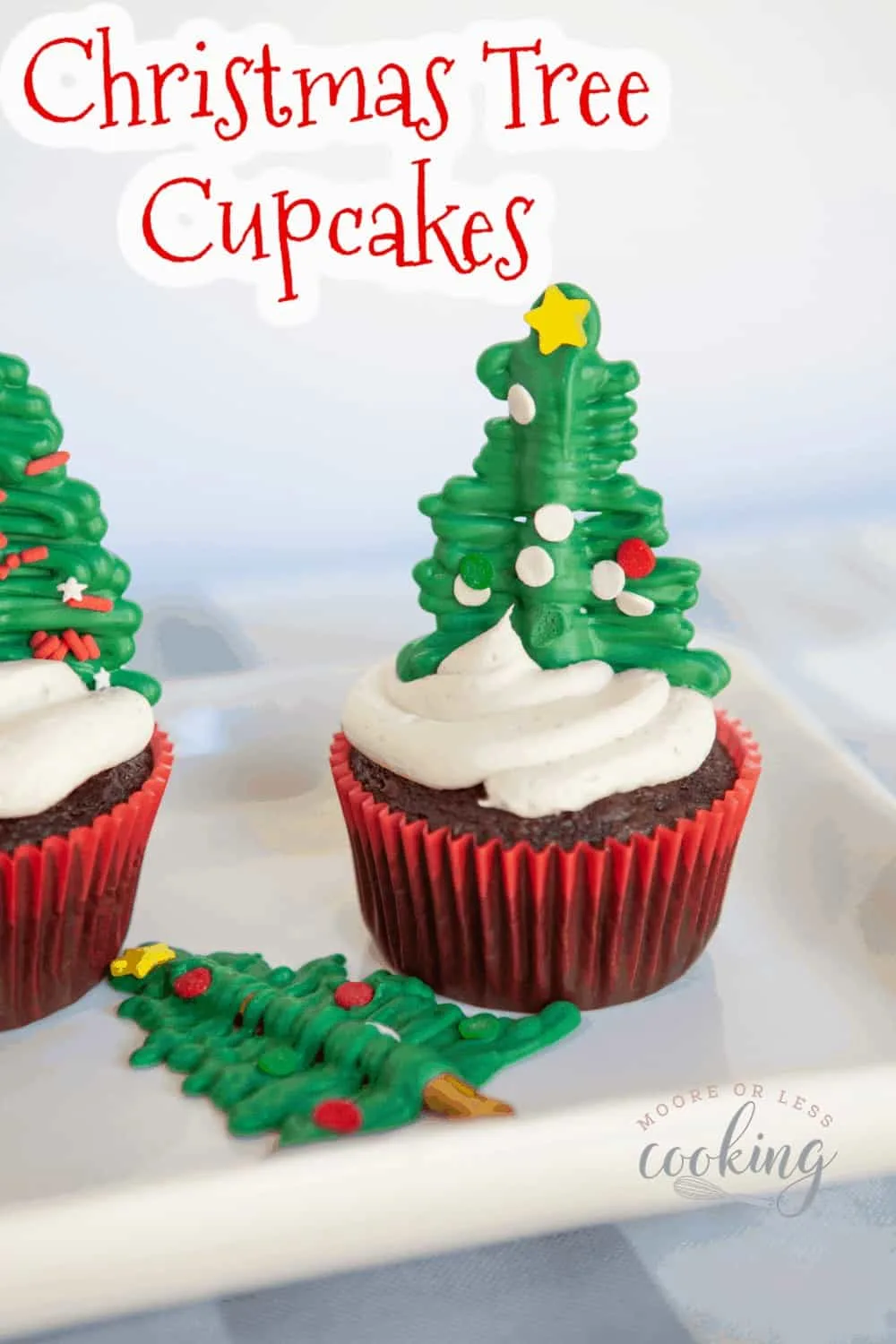 These Christmas Tree Cupcakes will be an instant hit with kids as well as adults this holiday season. Sitting on top of each delicious cupcake is a cute evergreen tree topper that’s made out of chocolate and pretzels! It’s an easy craft that’s perfect for a decorating party. via @Mooreorlesscook