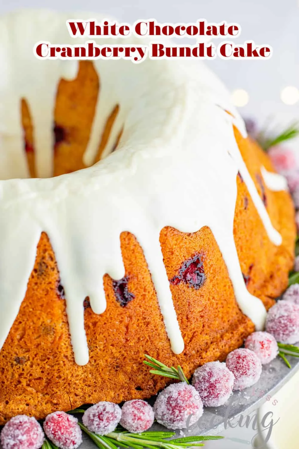 With its snowy glaze and a glistening garnish of sugared berries, this White Chocolate Cranberry Bundt Cake will be a showstopper on your holiday dessert table. Perfect for Thanksgiving, Christmas, or New Years’, this gorgeous cake is a must-make for festive celebrations. via @Mooreorlesscook