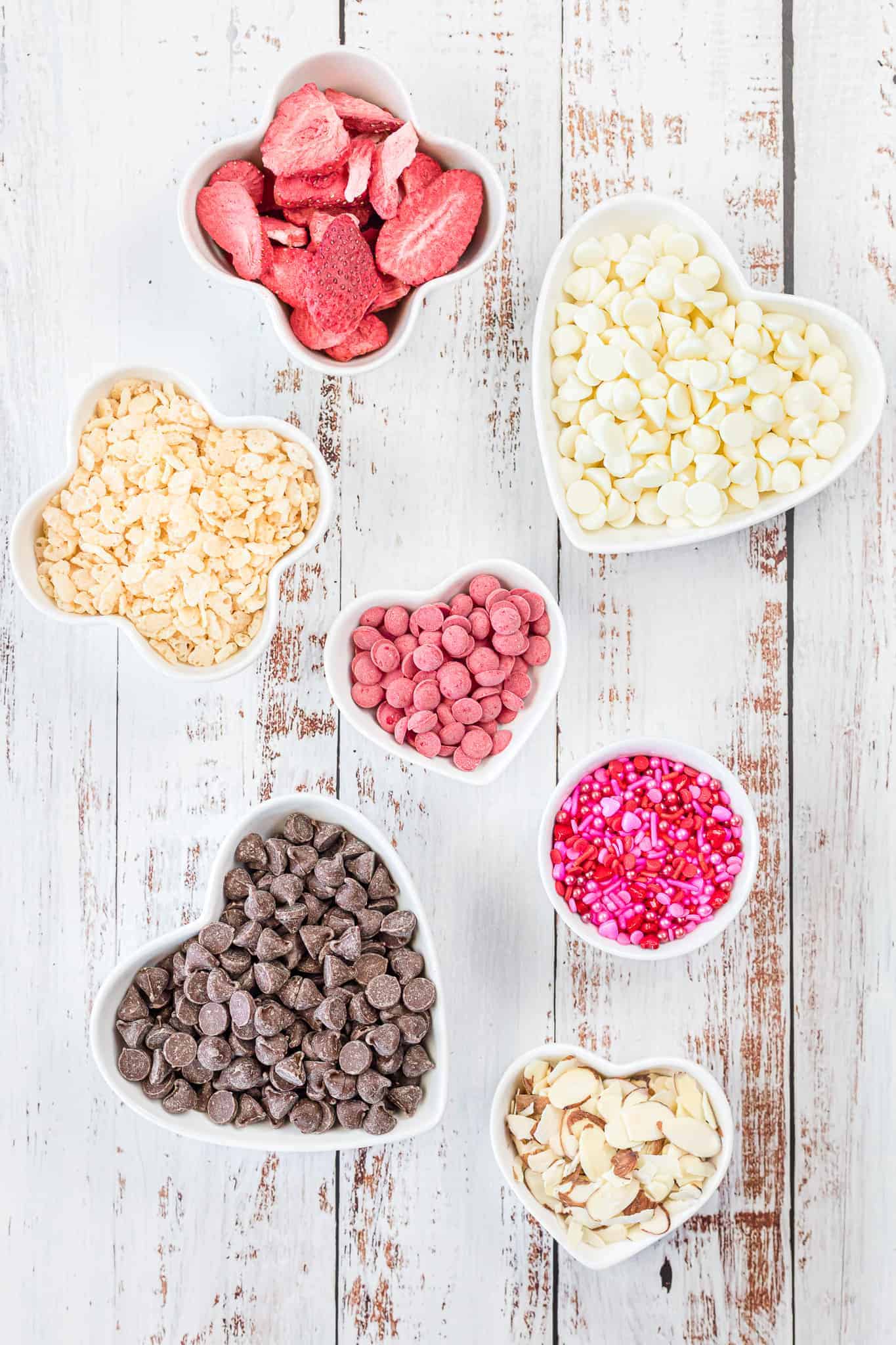 ingredients in heart shaped bowls