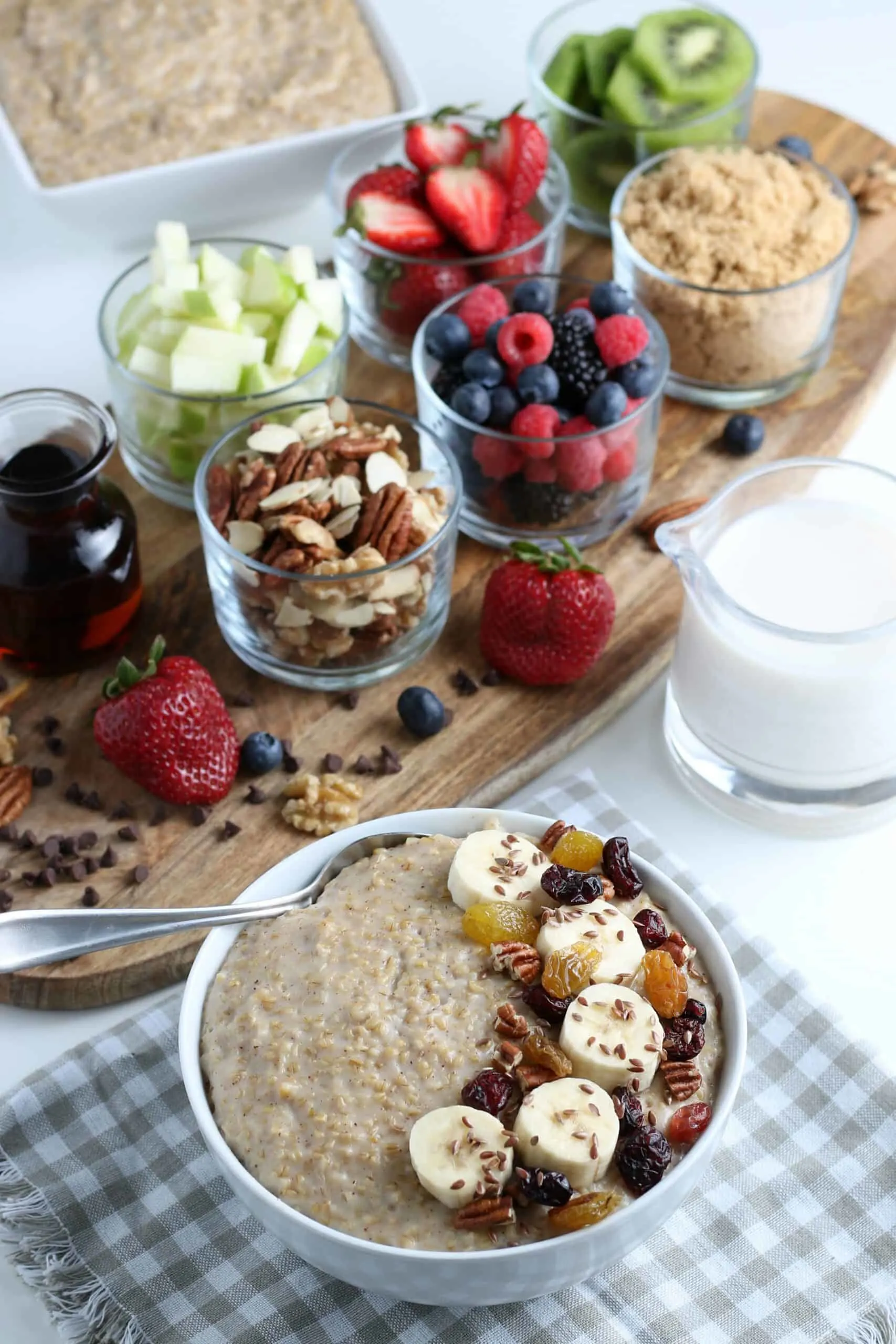 full shot of bowl oatmeal and toppings