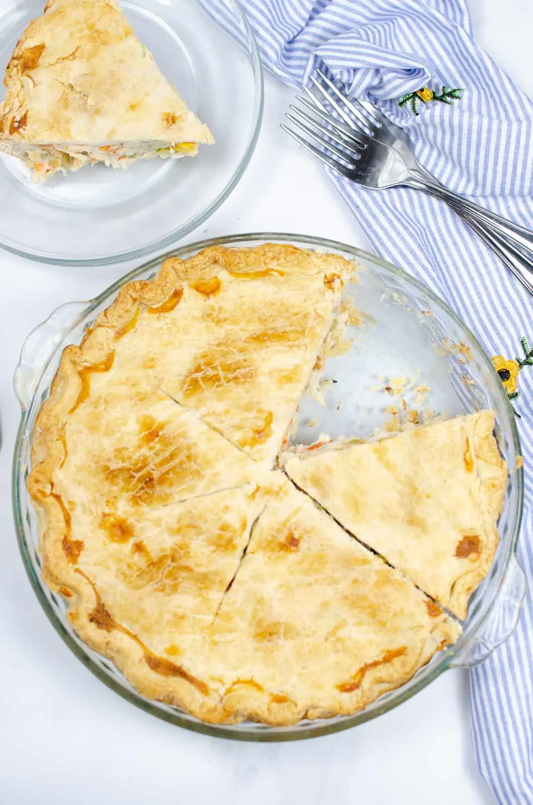 Top view of cut turkey pot pie