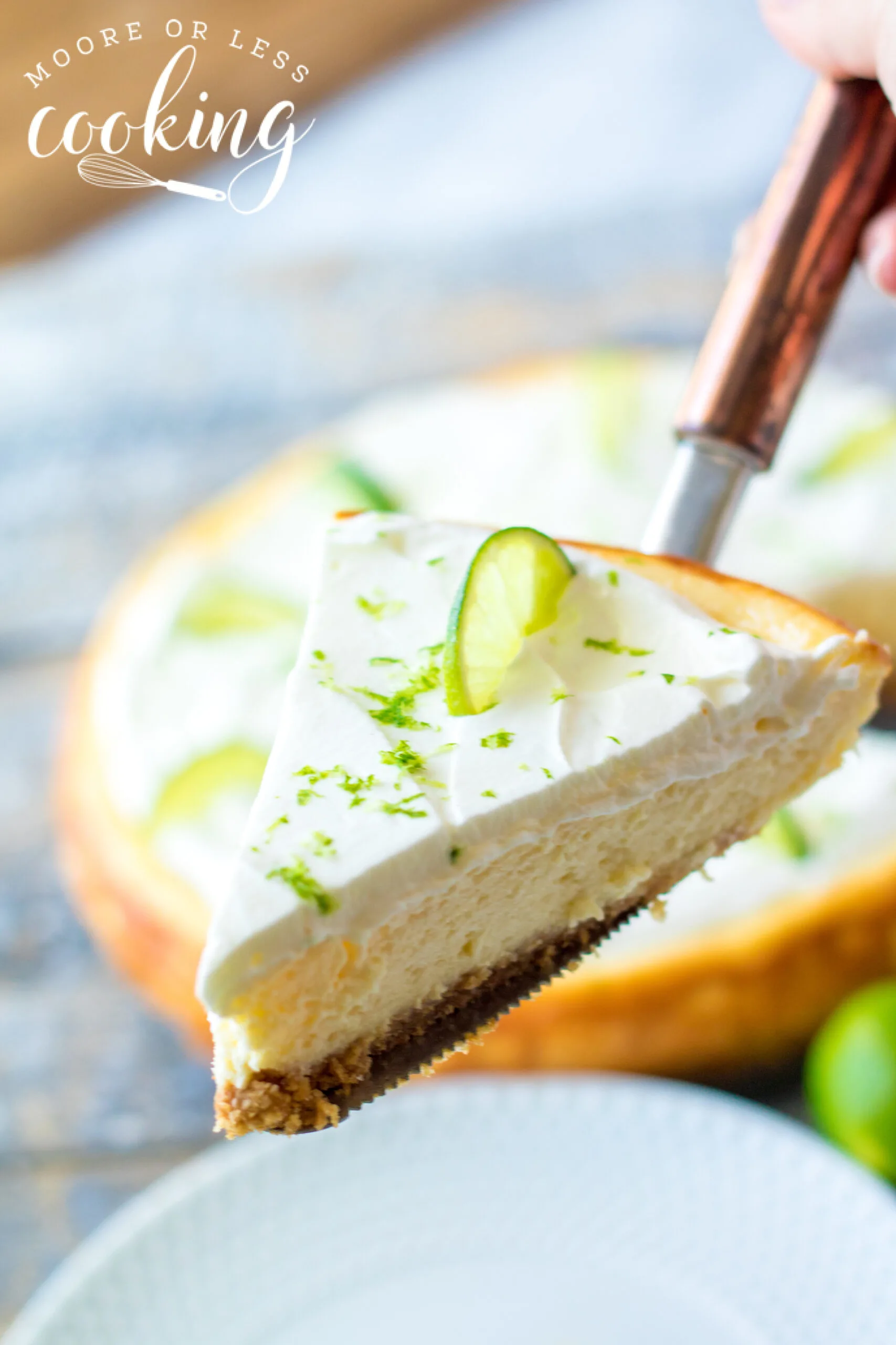 sliced cake of Cheesecake Factory Copycat Key Lime Cheesecake