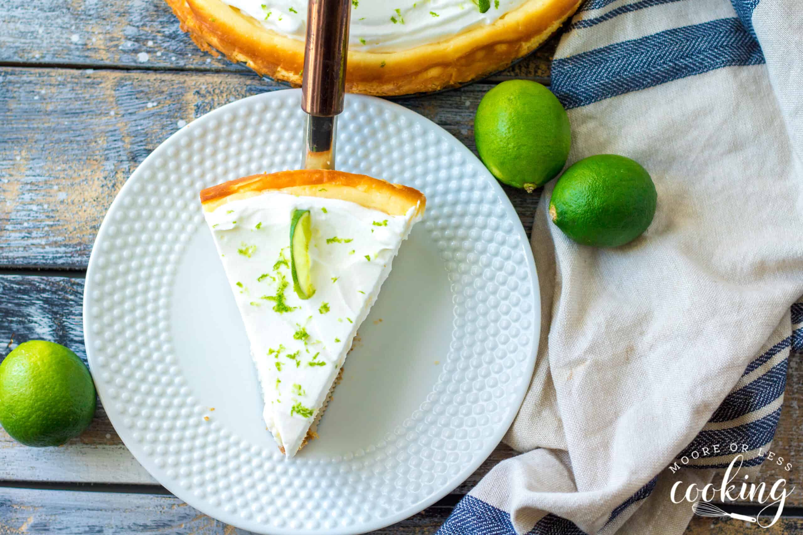 slice from above of Cheesecake Factory Copycat Key Lime Cheesecake
