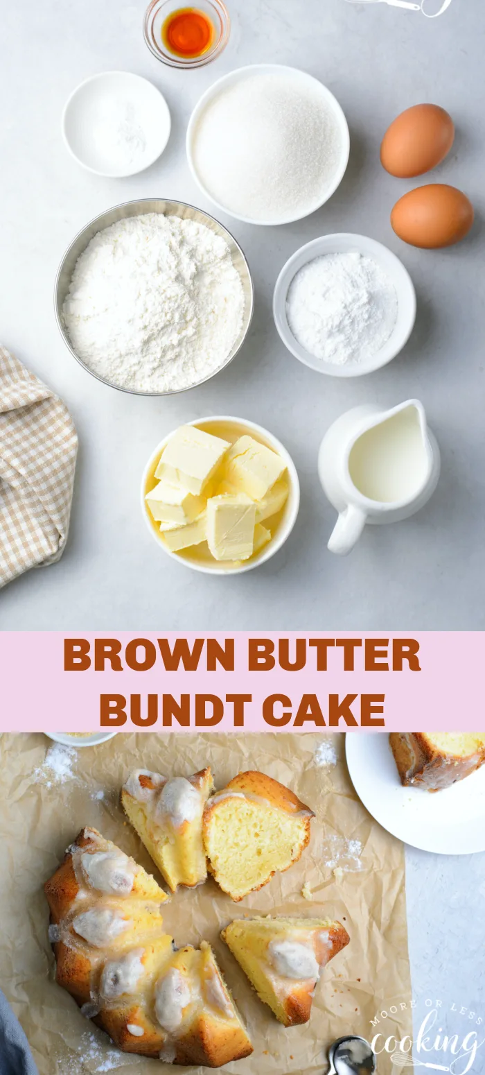 Super moist and overflowing with buttery goodness, this Brown Butter Bundt Cake is a go-to dessert that’s perfect for any occasion. It’s simple, outrageously delicious, and is made with common pantry ingredients! via @Mooreorlesscook