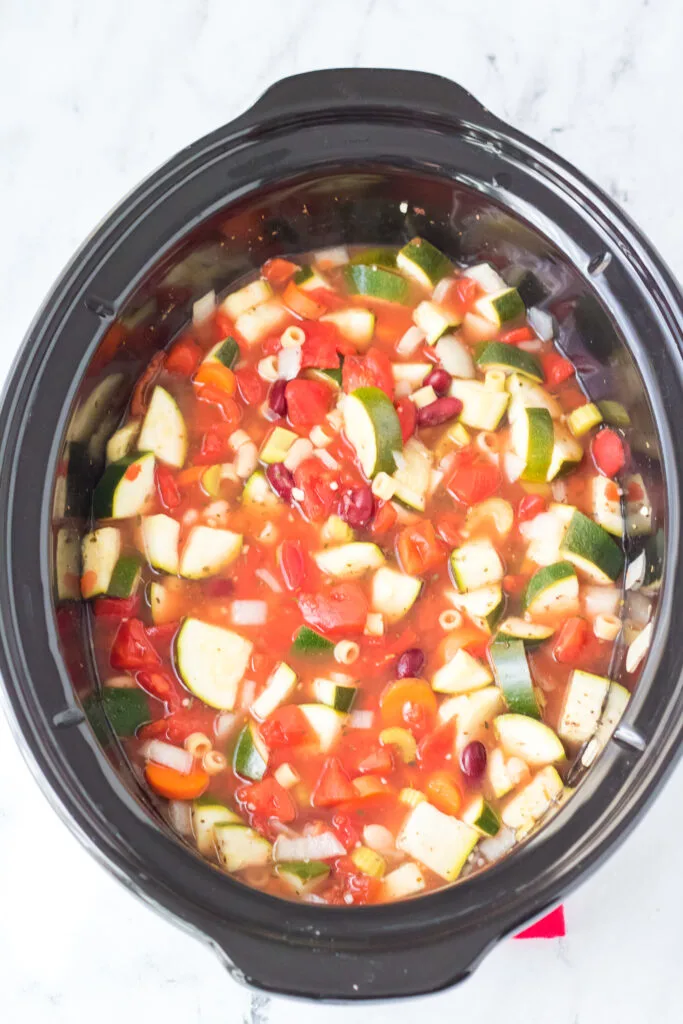 Fully cooked Minestrone soup in crock pot 