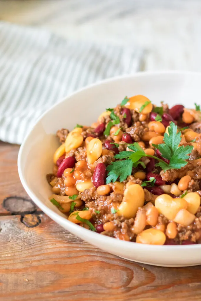 delicious vertical shot of beefy beans ready to be eaten