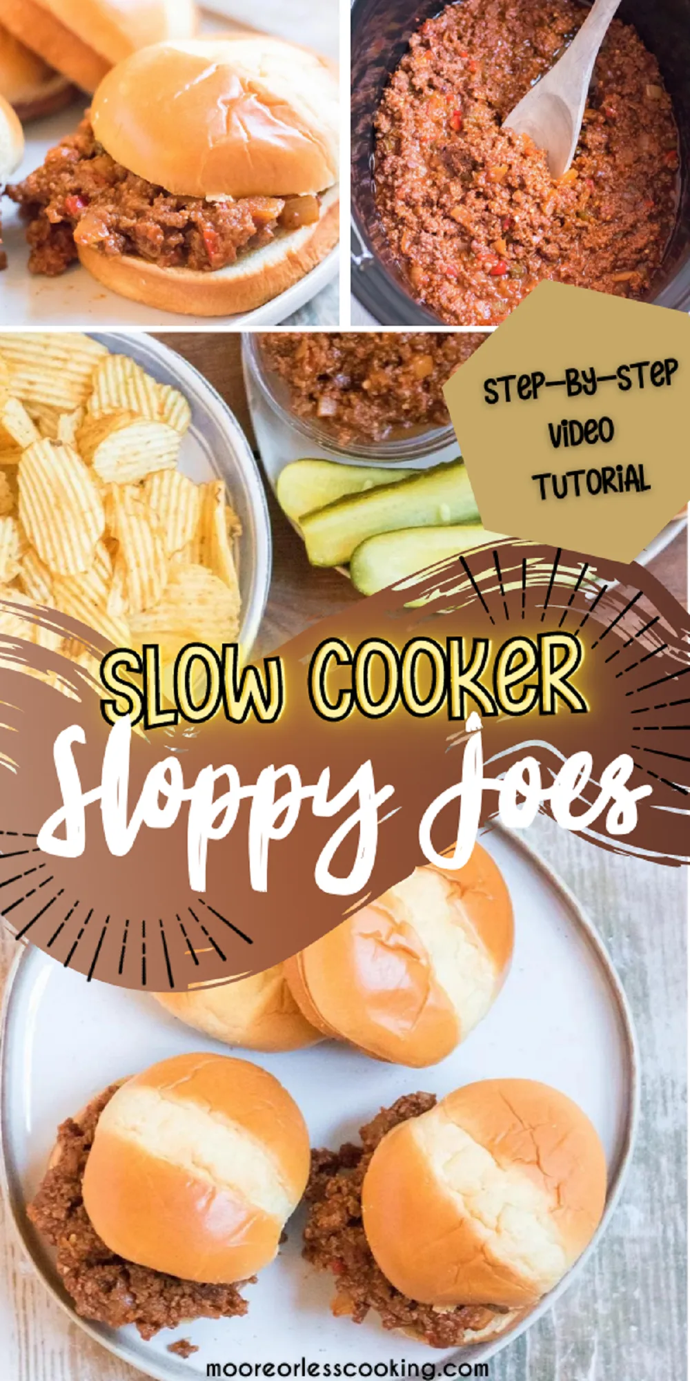 Loaded with flavor and made with simple pantry ingredients, this easy Slow Cooker Sloppy Joes recipe is always a tasty homemade favorite for mealtime, game nights, or potlucks. via @Mooreorlesscook