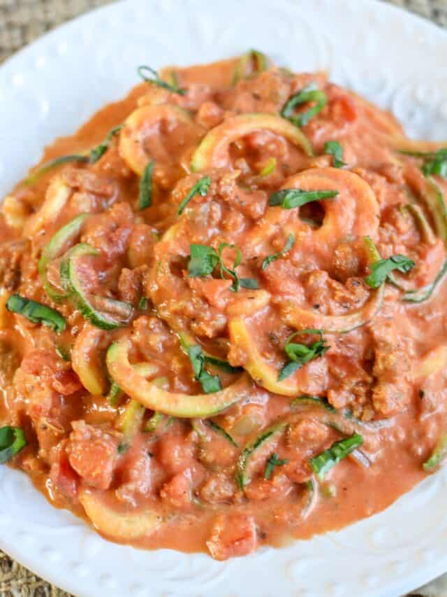 Creamy Tomato Sauce with Italian Sausage over Zoodles Story
