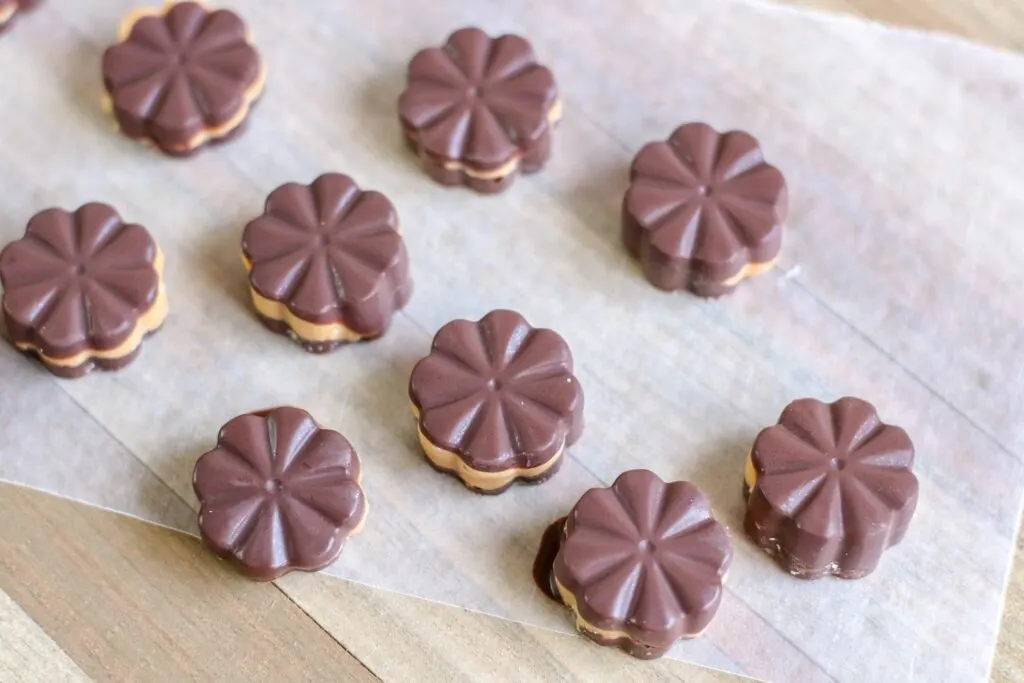 horizontal top view Keto Peanut Butter Chocolate Fat Bombs 