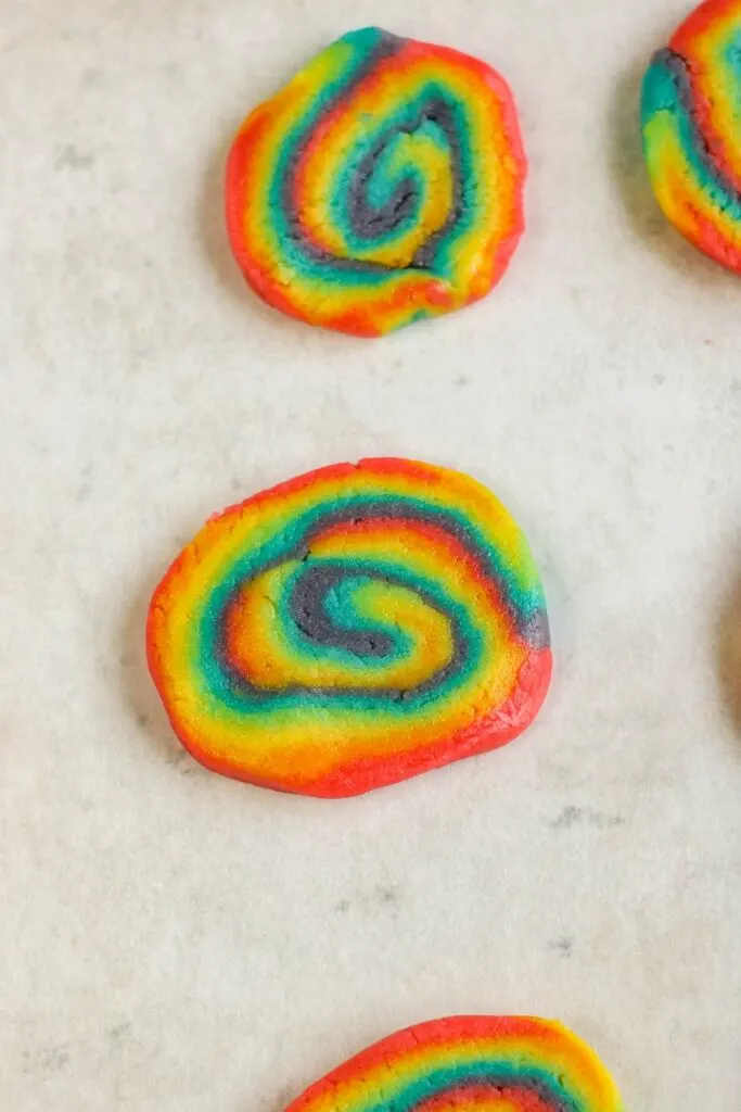 rainbow swirl cookie dough ready to bake 