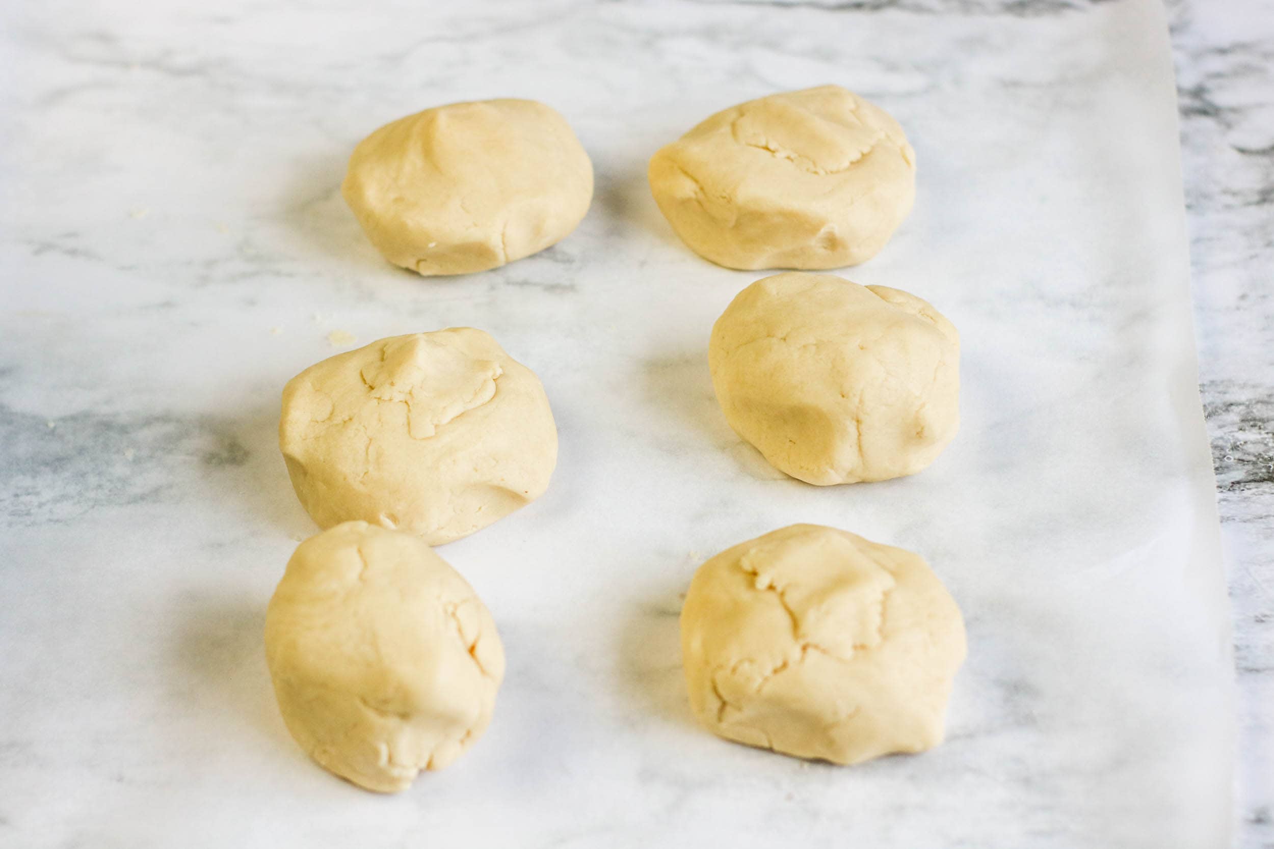 divide cookie dough into six parts