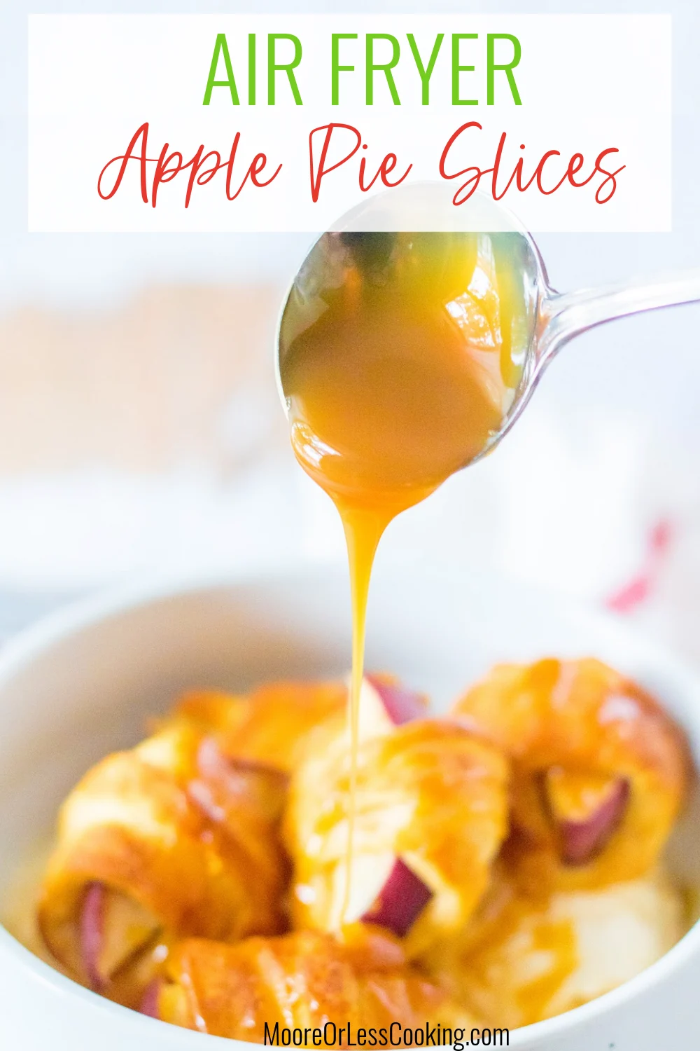 You'll love these quick and easy apple pie slices cooked to perfection with the help of your air fryer. This scrumptious dessert takes fresh apple slices and wraps them in a buttery cinnamon sugar crescent dough before air frying them to deliciousness. via @Mooreorlesscook