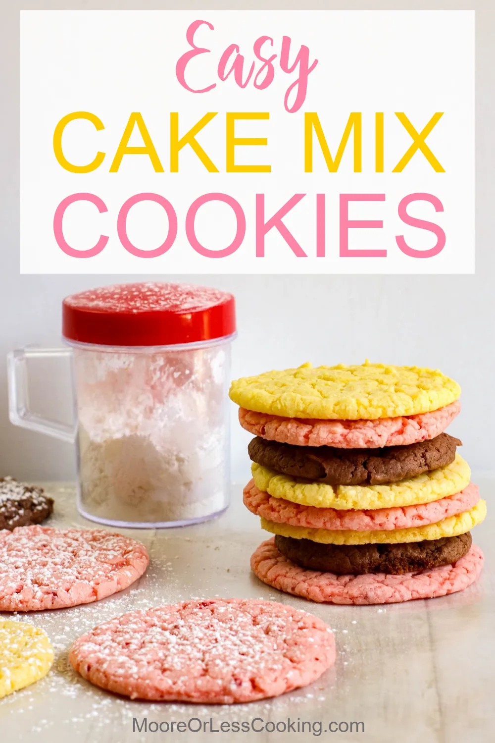 Bake a batch of delicious cookies with this 3-ingredient recipe that uses a boxed cake mix as a time-saving shortcut for the cookie dough. These cake mix cookies will be your new favorite way to make a sweet treat in under 20 minutes! via @Mooreorlesscook