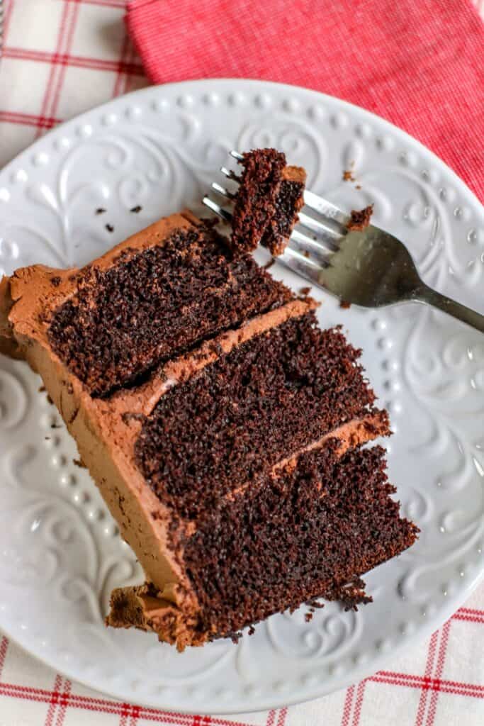 slice of cake fork Chocolate cake with Chocolate buttercream frosting