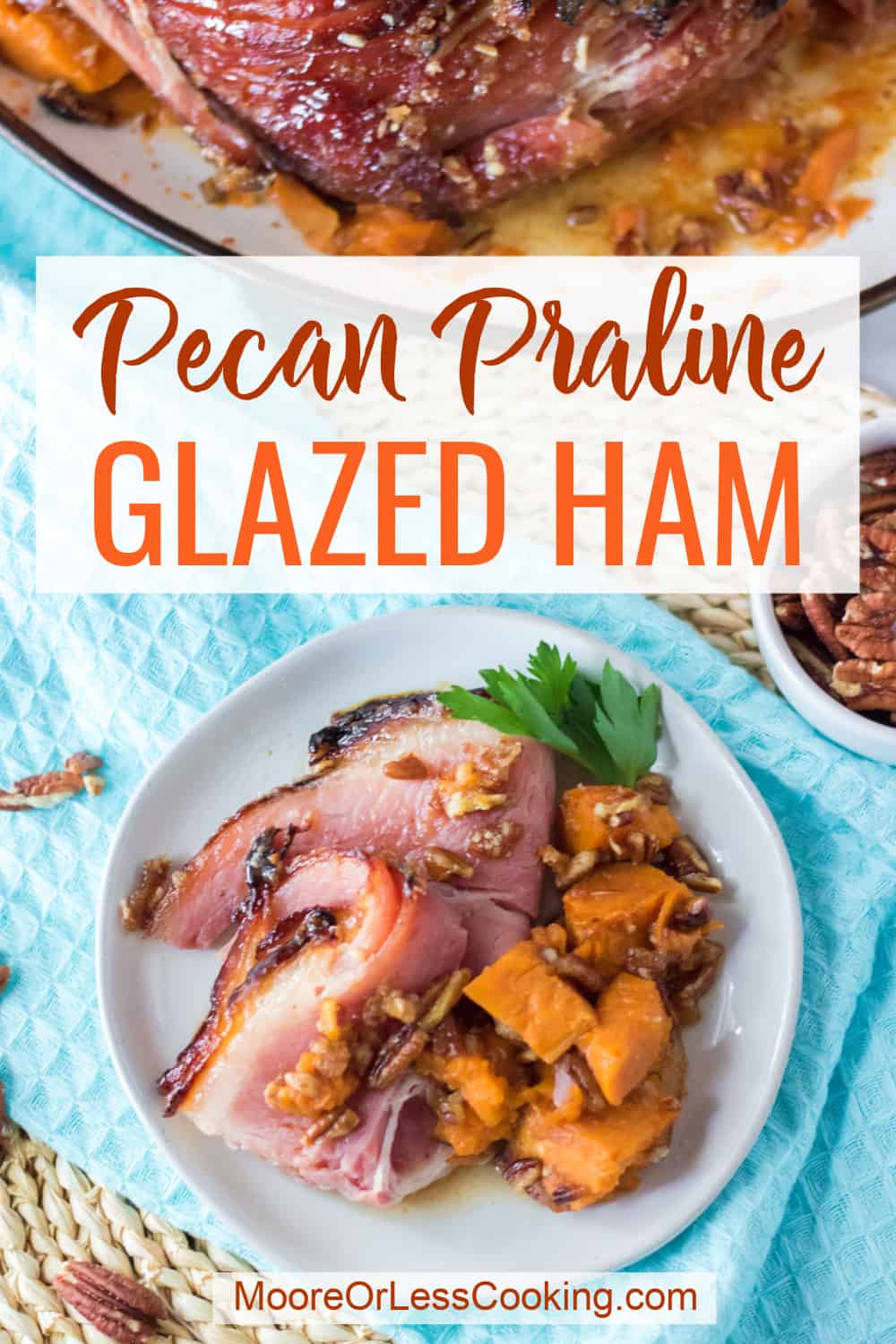 Let this scrumptious Pecan Praline Glazed Ham be the centerpiece of your holiday celebrations this year. A buttery maple syrup glaze helps infuse the ham while it bakes to perfection. Add another delicious coating of brown sugar and crushed pecans for a delectable sweet and nutty finishing touch. via @Mooreorlesscook